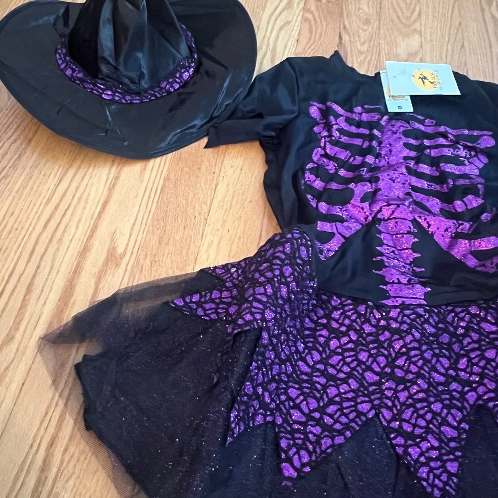 - purple glitter and black witch costume